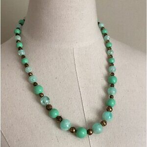 Vintage Mint Green & Gold Beaded Necklace